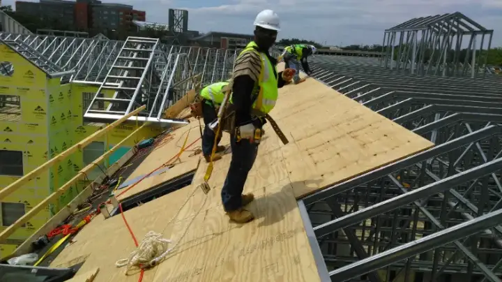 Metal stud framing on a commercial building in Maryland